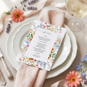 Elegant Colorful Wildflower Wedding Menu