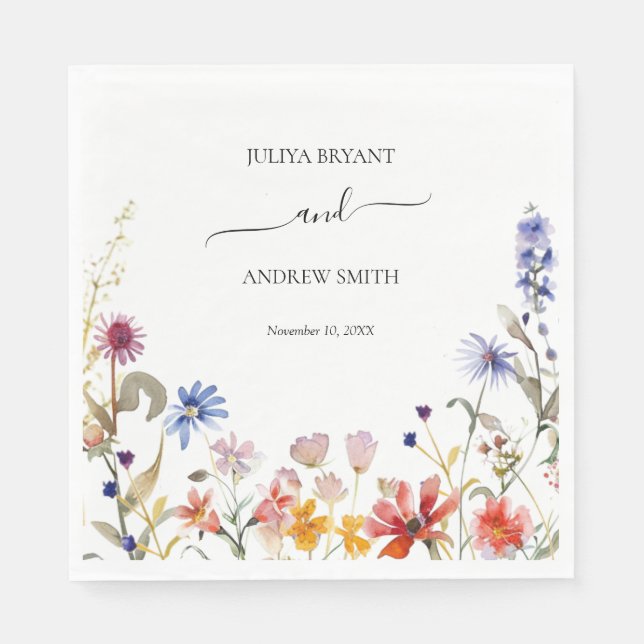 Elegant colorful wildflower wedding  napkins (Front)