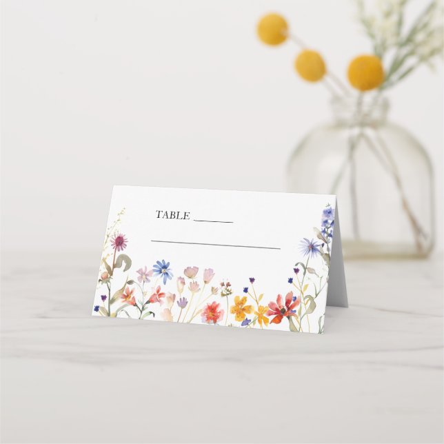 Elegant colorful wildflower wedding  place card (Front)