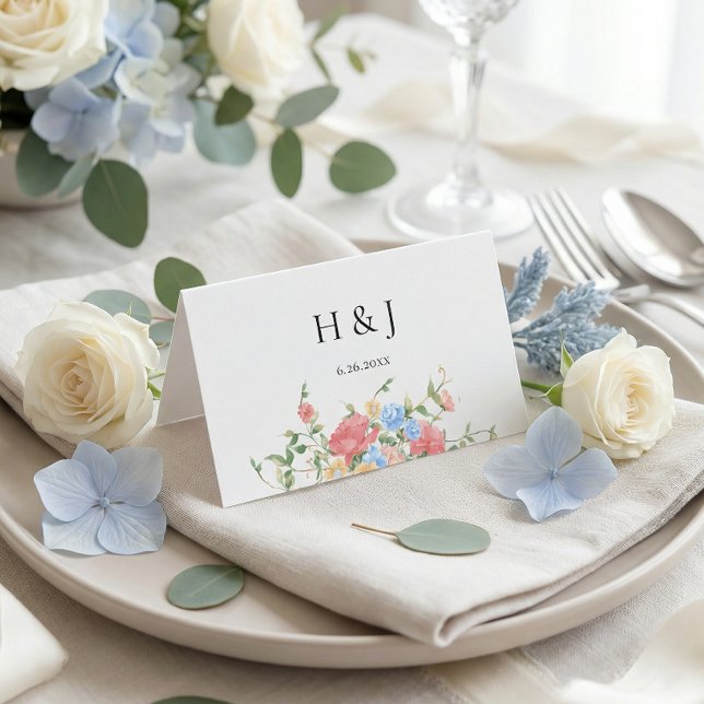 Elegant Colorful Wildflower Wedding  Place Card (Creator Uploaded)
