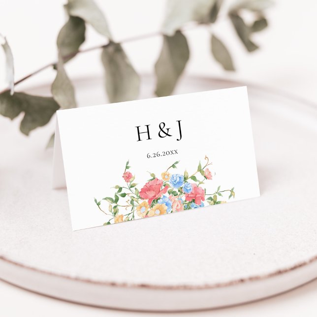 Elegant Colorful Wildflower Wedding  Place Card (Creator Uploaded)