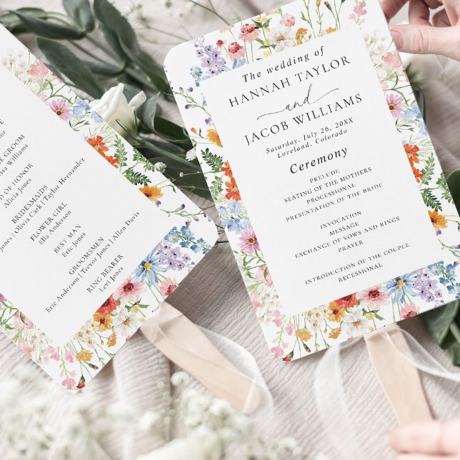 Elegant Colorful Wildflower Wedding Program Hand Fan (Creator Uploaded)