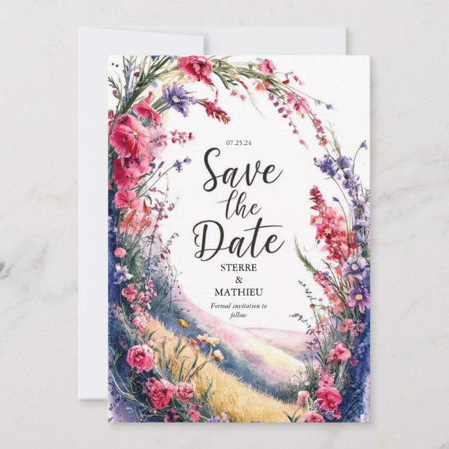Elegant Colorful Wildflower Wedding Save The Date (Front)