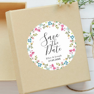 Elegant Colorful Wildflower Wedding Save The Date Classic Round Sticker
