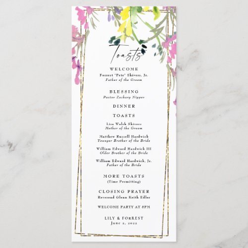 Elegant Colorful Wildflower Wedding Toasts Program