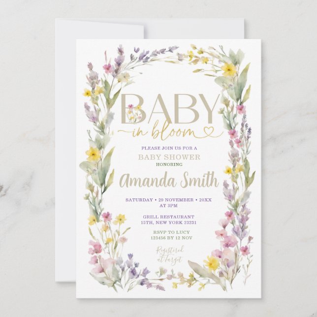 Elegant Colorful Wildflowers Baby Shower Invitation (Front)