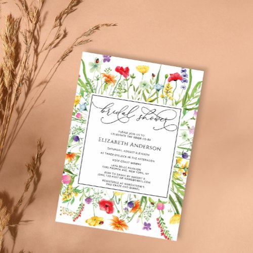 Elegant Colorful Wildflowers Bridal Shower Invitation