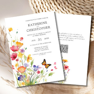 Elegant Colorful Wildflowers Butterfly Wedding Invitation
