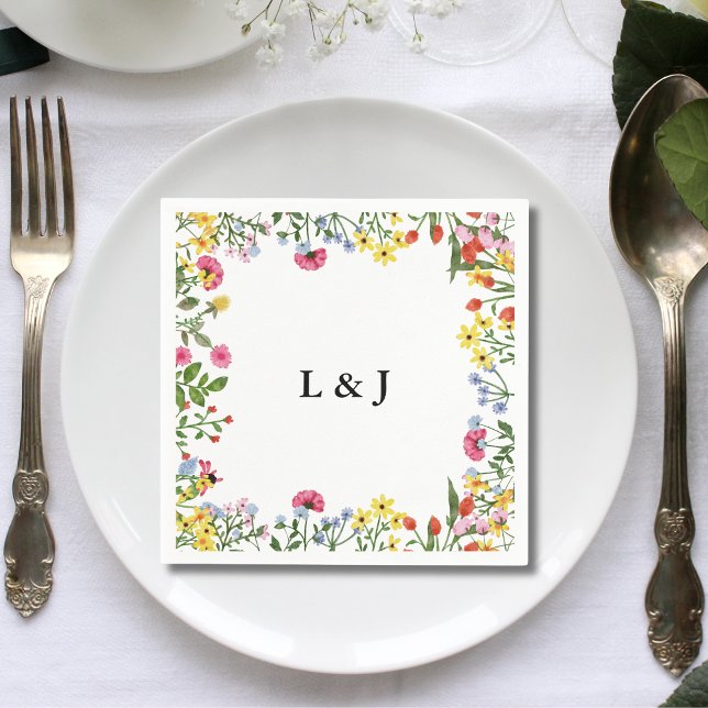Elegant Colorful Wildflowers Floral Wedding Napkins (Creator Uploaded)