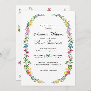 Elegant colorful wildflowers garden wedding invitation