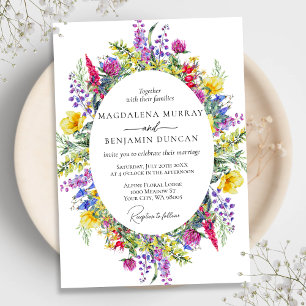 Elegant Colorful Wildflowers & Herbs Frame Wedding Invitation