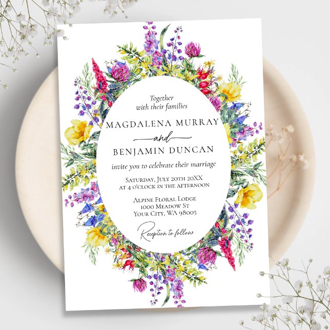Elegant Colorful Wildflowers & Herbs Frame Wedding Invitation (Creator Uploaded)