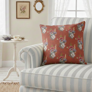 Elegant Colorful Wildflowers On Dusty Red Throw Pillow