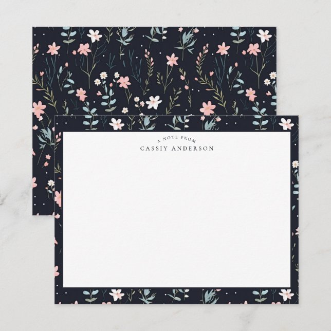 Elegant Colorful  Wildflowers Pattern Personalized Note Card (Front/Back)
