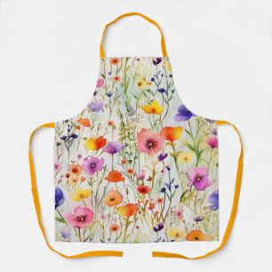 Elegant colorful wildflowers watercolor apron