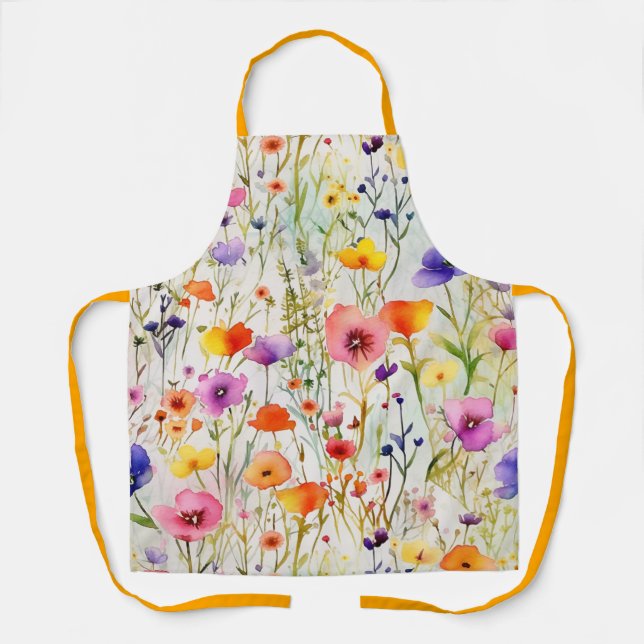 Elegant colorful wildflowers watercolor apron (Front)