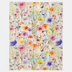 Elegant colorful wildflowers watercolor fleece blanket