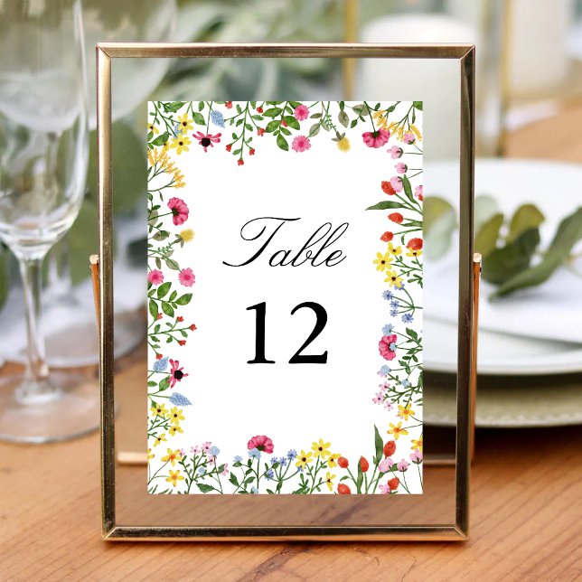 Elegant Colorful Wildflowers Wedding Calligraphy Table Number (Creator Uploaded)
