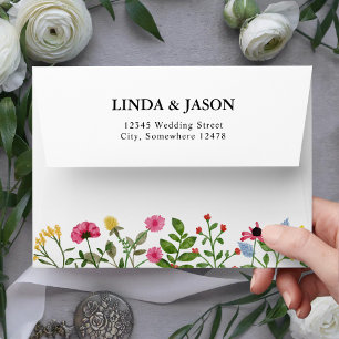 Elegant Colorful Wildflowers Wedding Invitation Envelope