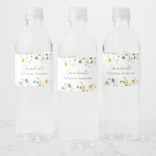 Elegant Colorful Wildflowers White Graduate Party Water Bottle Label