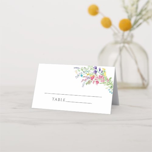 Elegant Colorful Wilflowers Wedding Place Card
