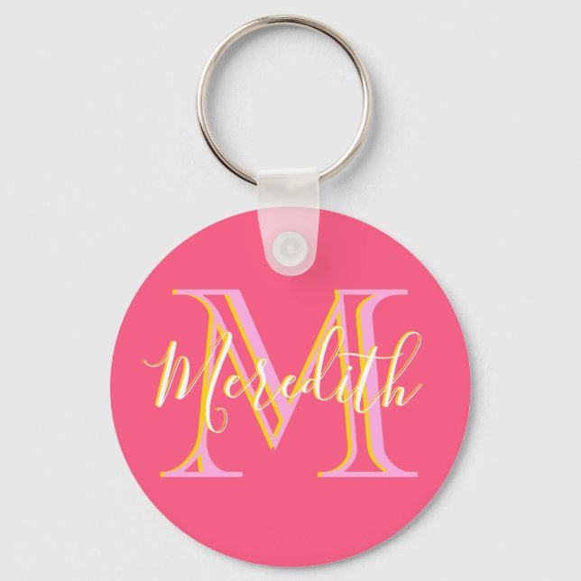 Elegant Colors Lilacs Gold Custom Monogram Name  Keychain (Front)