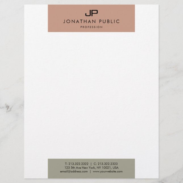 Elegant Colors Monogram Modern Simple Template Letterhead (Front)