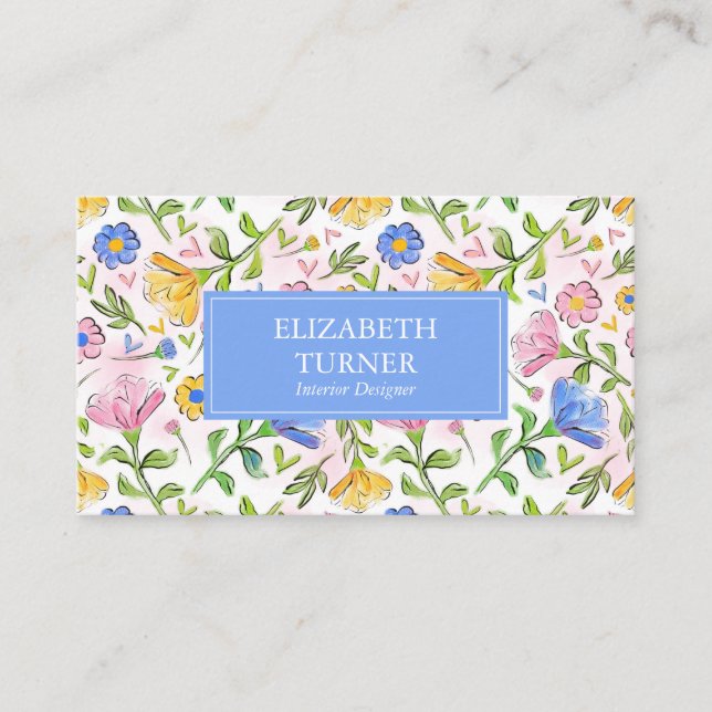Elegant Colourful Rustic Floral Pattern Business Card (Front)