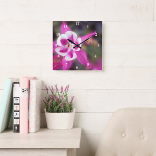 Elegant Columbine Pink Flower Square Wall Clock