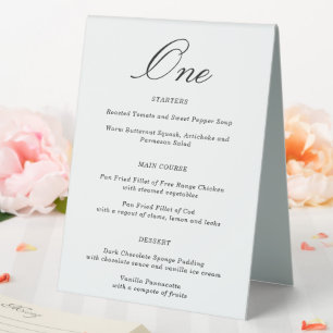 Elegant Combined Wedding Table Number & Menu   1 Tent