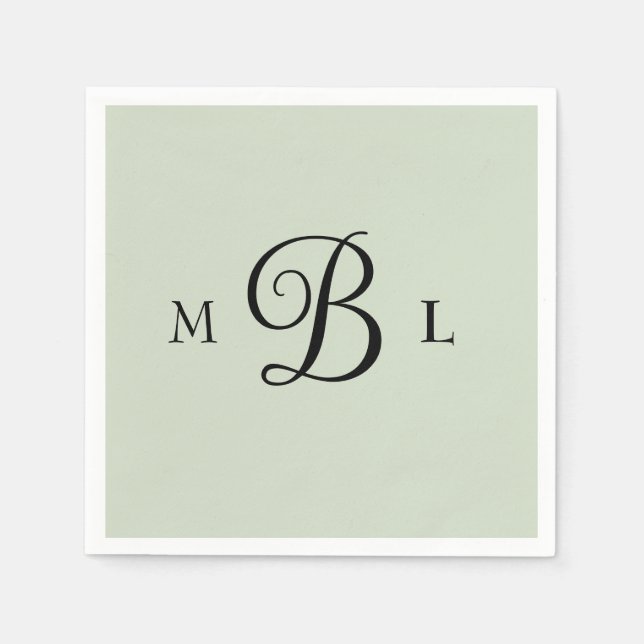 Elegant Combo Font Monogram Sage Wedding Cocktail Napkins (Front)