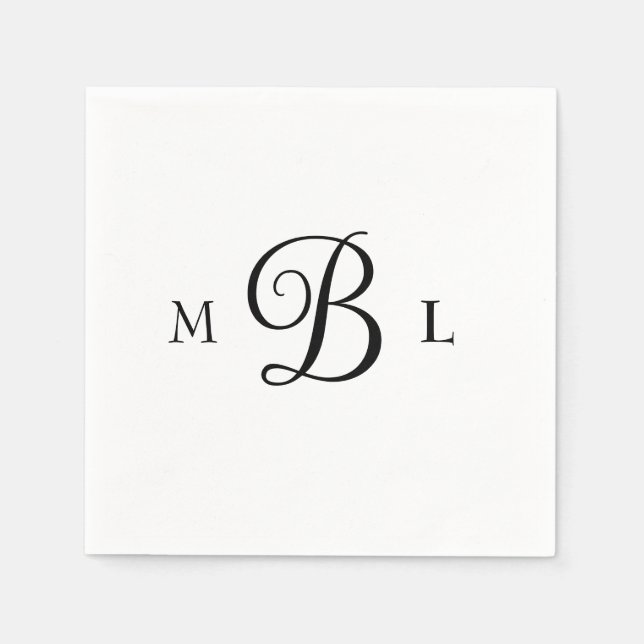 Elegant Combo Font Monogram Wedding Cocktail Napkins (Front)