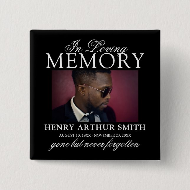 Elegant Commemorative Photo | In Loving Memory Button (Front)