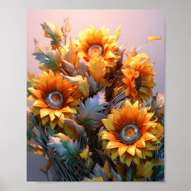 Elegant Common Sunflower Beautiful Illustration Poster (Front)