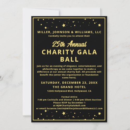 Elegant Company Charity Gala Ball Budget Black Invitation