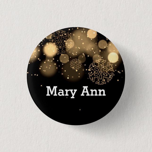 Elegant Company Christmas Name Tag Gold Pinback Button (Front)