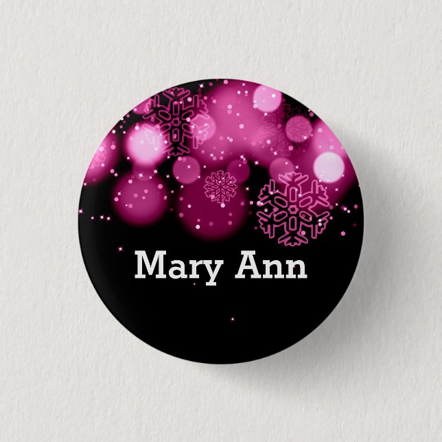 Elegant Company Christmas Name Tag Pink Pinback Button (Front)