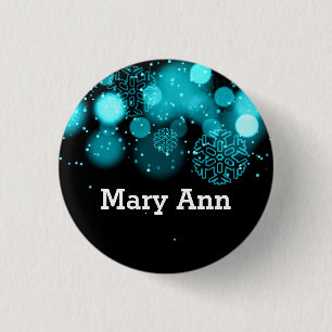 Elegant Company Christmas Name Tag Turquoise Pinback Button