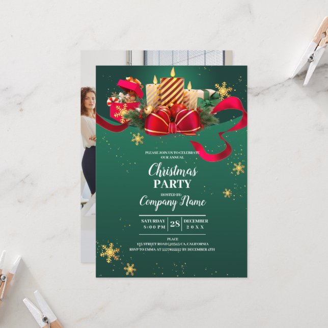 Elegant Company Cocktail Christmas Party Invitation (Front/Back In Situ)