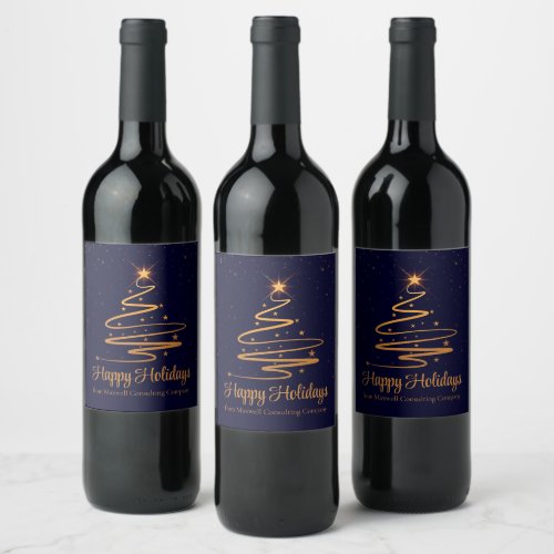 Elegant Company Holiday Party Navy Blue Gold Wine Label