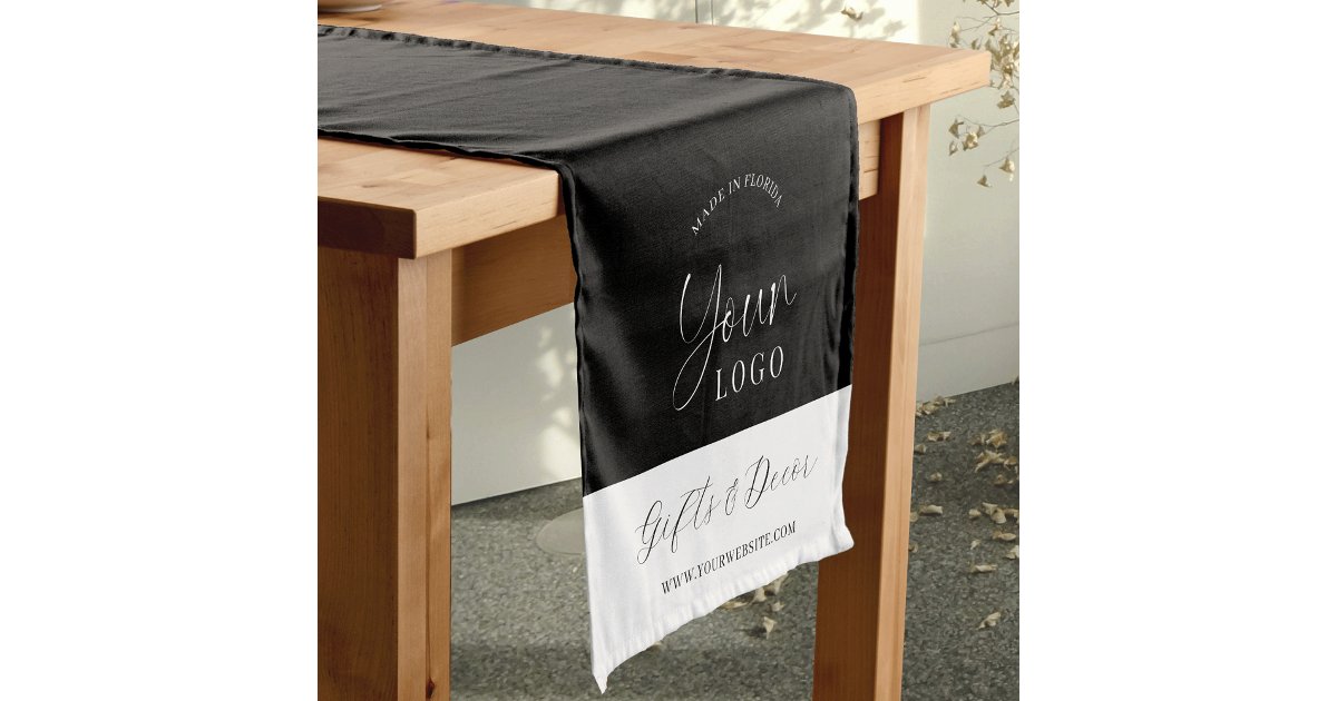 Elegant Company Logo Branded Trade Show Black Short Table Runner | Zazzle