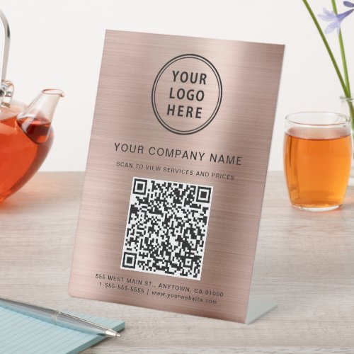 Elegant Company Logo Create Your QR Code Rose Gold Pedestal Sign