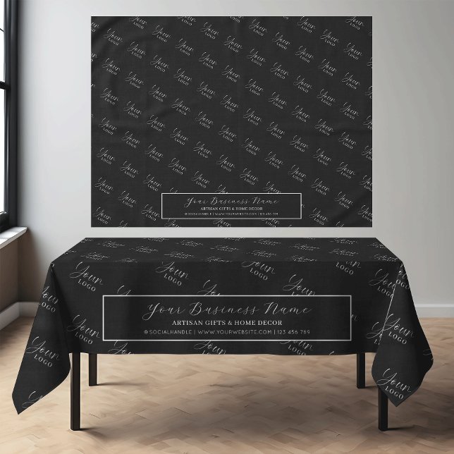 Elegant Company Logo Trade Show Branded Black Tablecloth (Creator Uploaded)