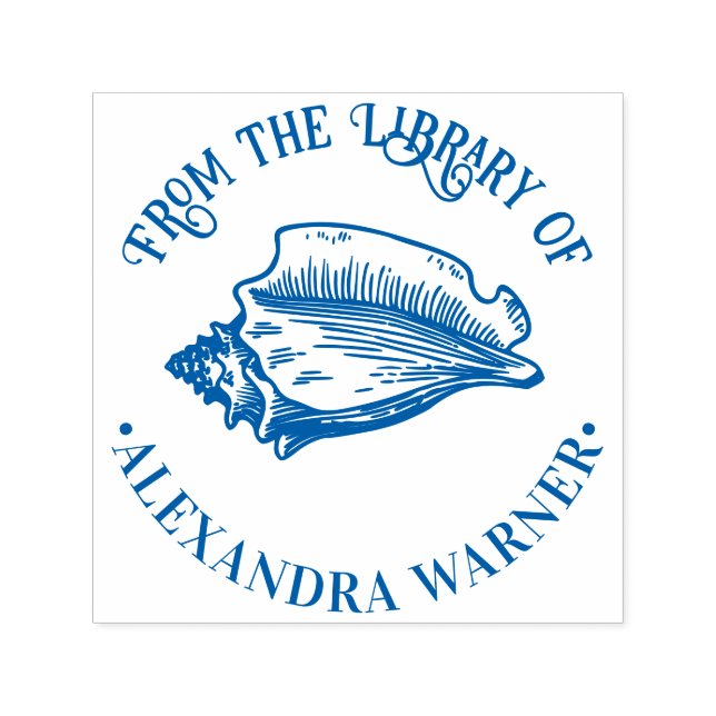 Elegant Conch Shell #2 Beachy Round Library Book Self-inking Stamp (Design)