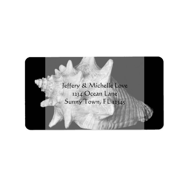 Elegant Conch Shell Beach Black and White Address Label (Front)