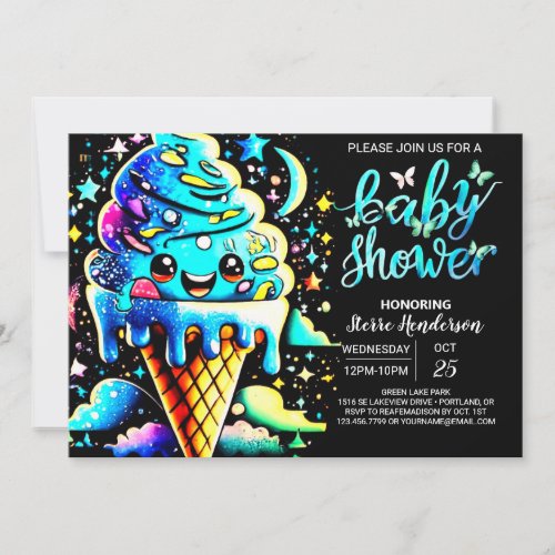 Elegant Cone Ice Cream Boy Baby Shower Invitation