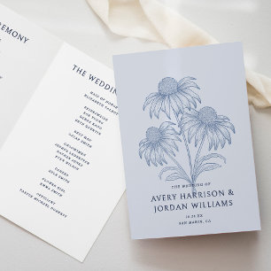Elegant Coneflower Botanical Dusty Blue Wedding Program