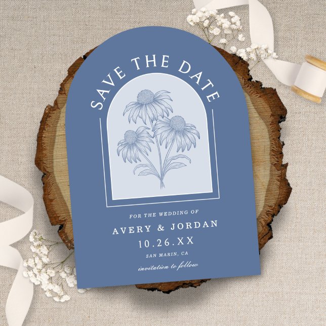 Elegant Coneflower Botanical Dusty Blue Wedding Save The Date (Creator Uploaded)