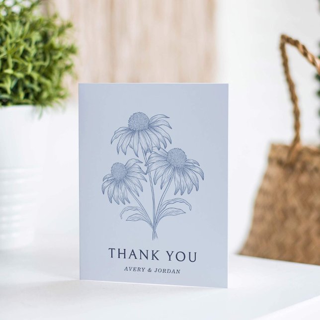 Elegant Coneflower Botanical Dusty Blue Wedding Thank You Card (Creator Uploaded)