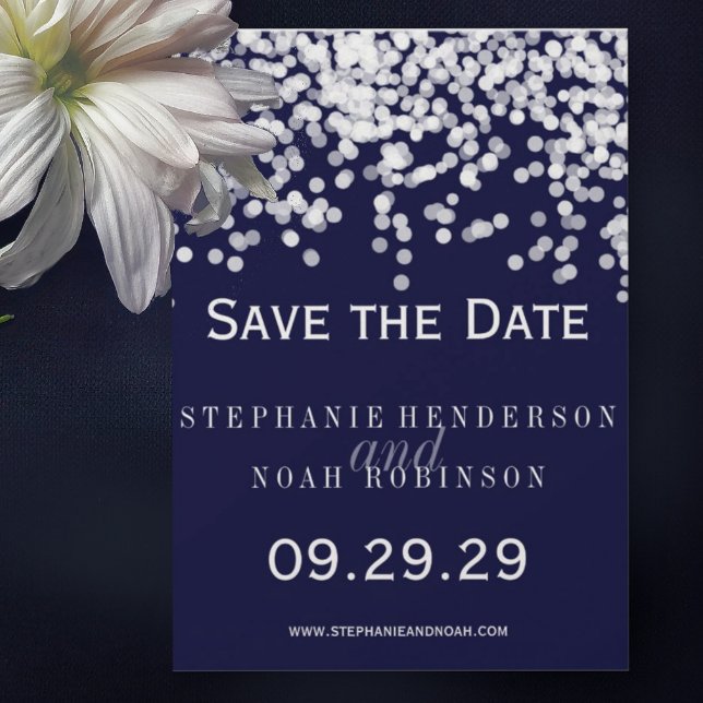 Elegant Confetti Any Color Navy Blue and White Save The Date